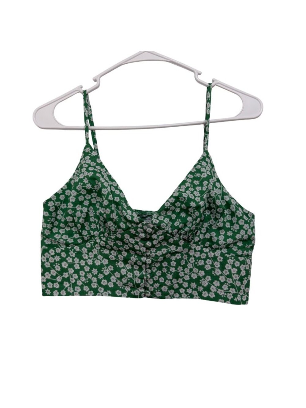 Princess Polly Womens Green Floral Cropped Tank Top With Button Front Size US 6